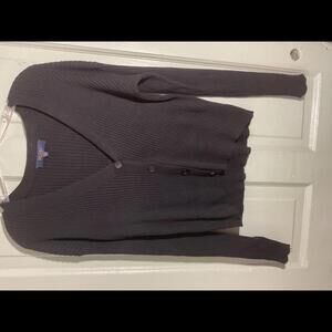 Rachel Roy Black Ribbed Cropped Button Up Cardigan XL